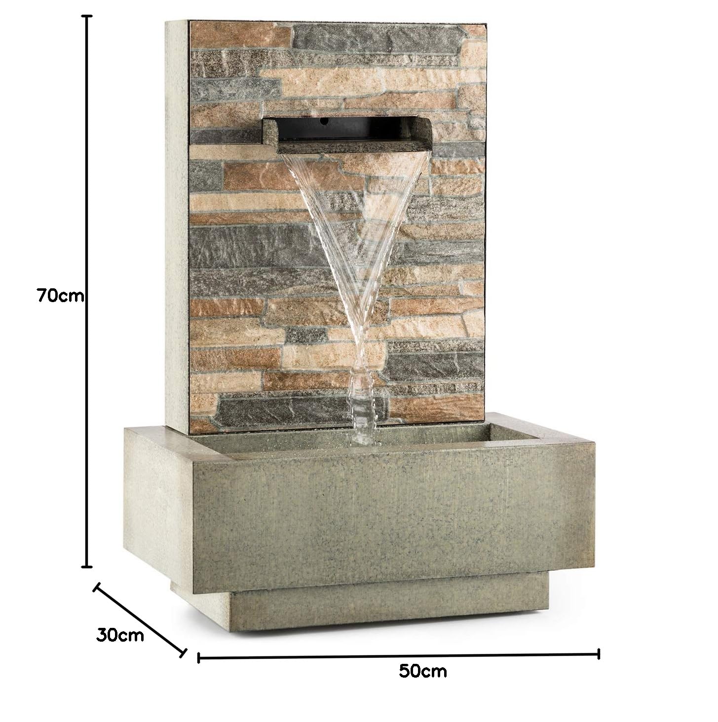 Blumfeldt Watergate - Fuente de Agua Decorativa, Bombea hasta 1000 l/h, Potencia 15 W, Protección IPX8, Uso Exteriores e Interiores, Aspecto Granito, Ladrillo Visto, Gris galvanizado