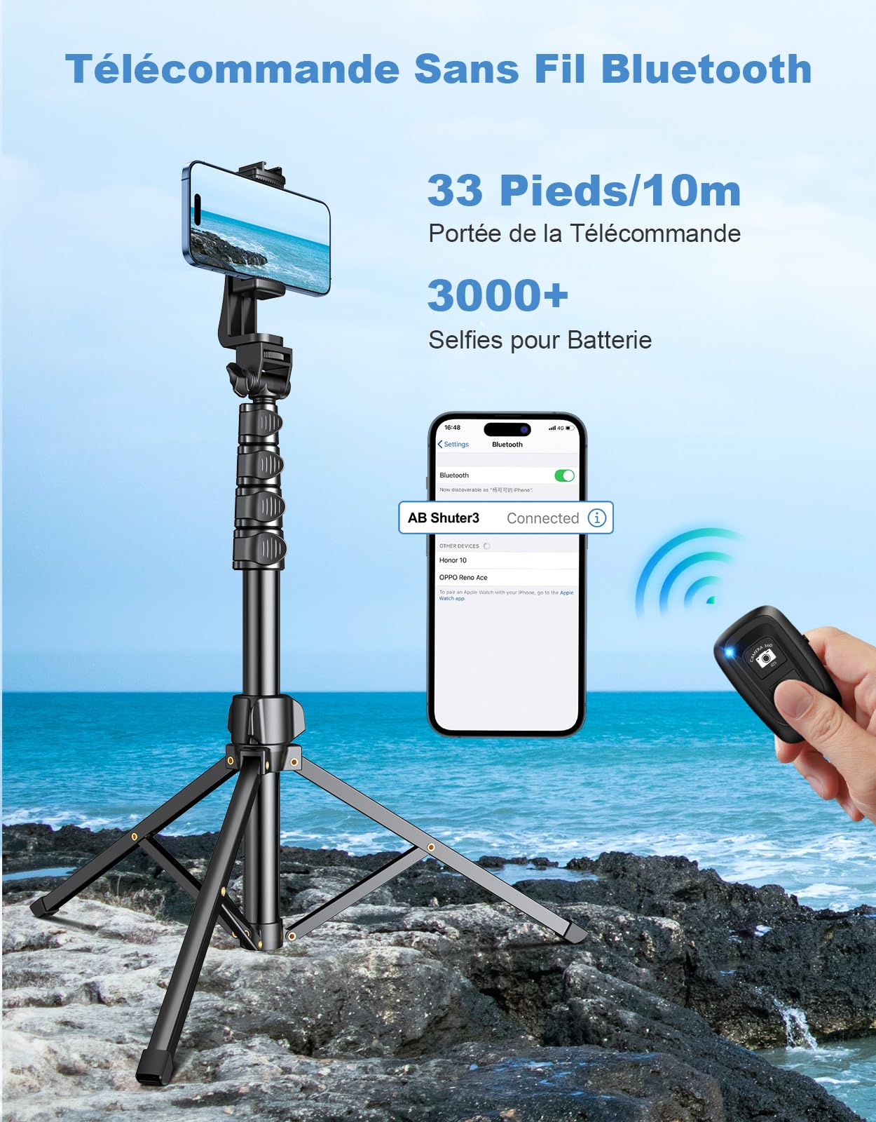CIRYCASE 177cm Trepied Smartphone, Portable Trépied Appareil Photo Extensible en Aluminium avec Télécommande sans Fil, Perche Selfie Tête de Trepied Telephone Réglable pour iPhone/Galaxy/Gopro/Voyage