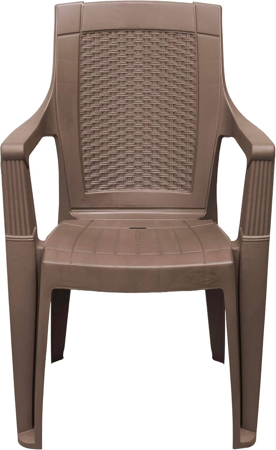 Plastic Arm Chair with Wicker Textured Back (Set of 4) Brown, Indoor Outdoor Patio Furniture