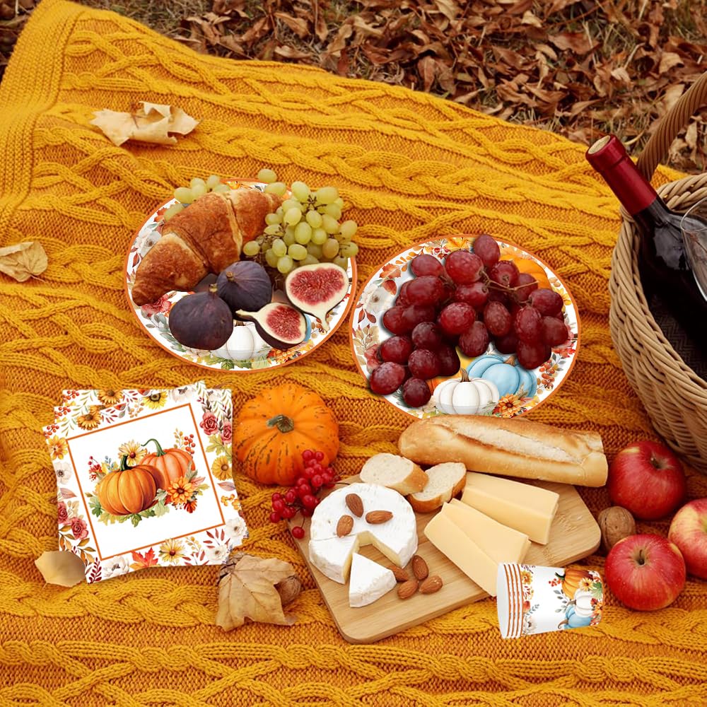 Zucca Stoviglie per Feste Decorazioni Autunno Ringraziamento Stoviglie Zucca Autunnali Bicchieri Piatti Carta Tovaglioli Forniture per Feste di Halloween Autunnale 16 Ospiti