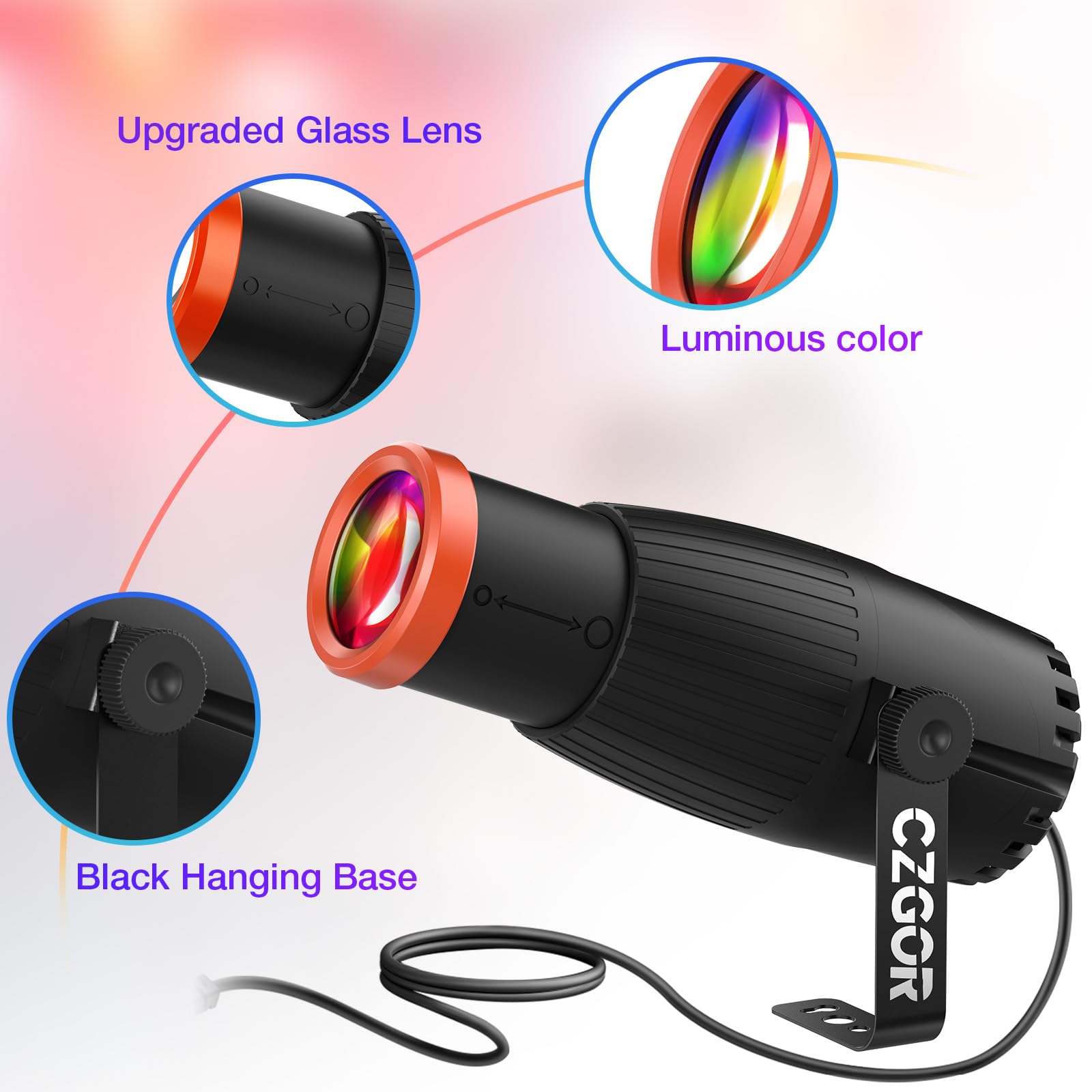 Pinspot Light, Czgor 18W Spot Boule Disco à Mise au Point Manuelle, RGBW 4 en 1 Spot LED avec Télécommande, Super Lumineux avec Colonne De Guidage, Éclairage de Scène Doux pour DJ Disco Party Wedding