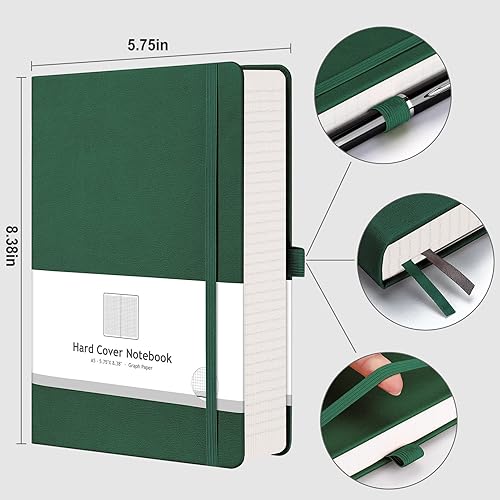 Miniatura 4 de AHGXG Cuaderno de papel cuadriculado, cuaderno de 320 páginas, diario grueso A5, papel cuadriculado grueso de 3.53 ozm, tapa dura de cuero, bolsillo