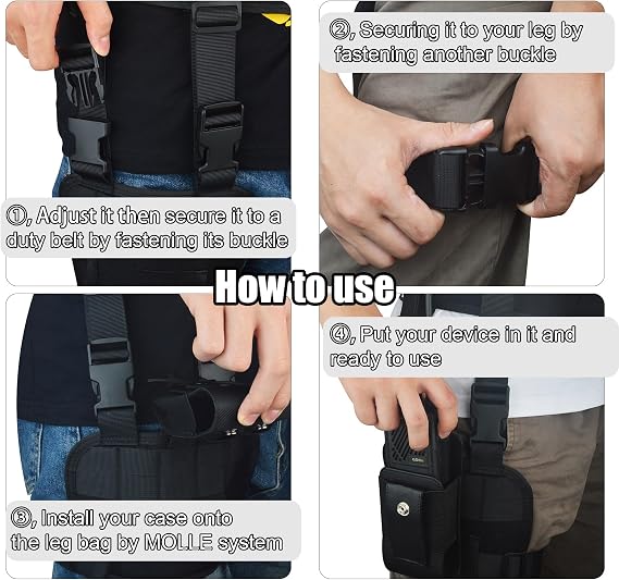 MOLLE Tactical Leg Pack - Compact Black Thigh Bag with Adjustable Straps & Quick-Release Buckles for Duty Belt Molle System for Outdoor, Military, Hiking Gear