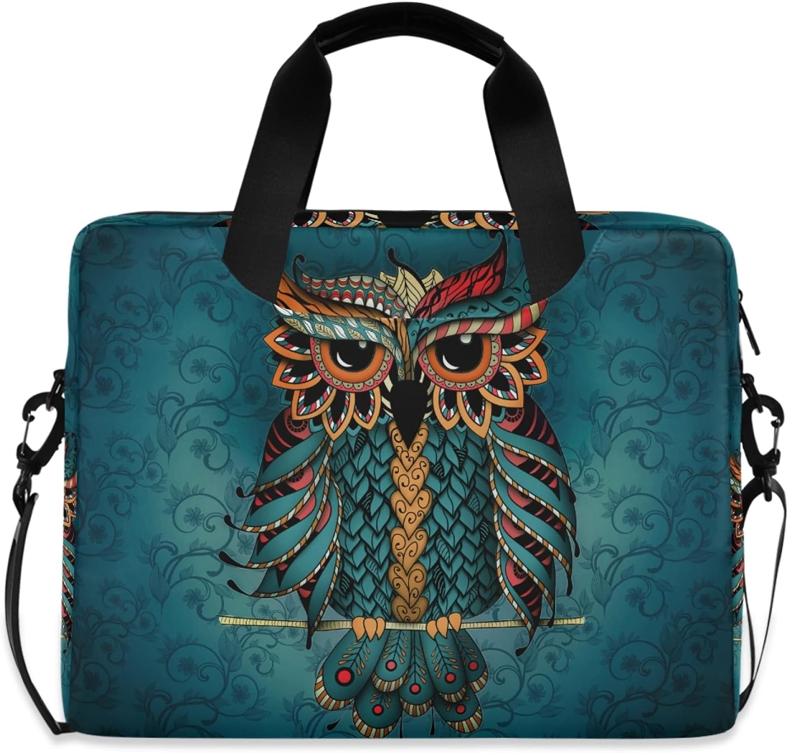 ALAZA Owl Print Boho Ethnic Laptop Case Bag Sleeve Portable Crossbody Messenger Briefcase w/Strap Handle, 13 14 15.6 inch