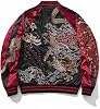 Reversible Streetwear Men Japanese Style Dragon Embroidery Bomber Jacket Stain Full-Zip Vintage Windbreaker