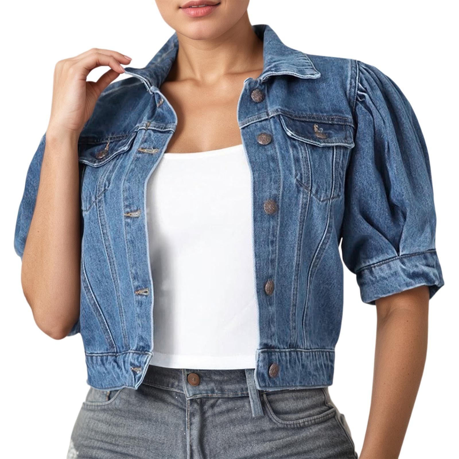Chaqueta Vaquera Mujer Corta, Cazadora Vaquera Mujer Chaqueta Vaquera Occidental Elástica Holgada De Manga Larga con Botones Y Bolsillos Chaqueta De Entretiempo Chaqueta Mujer Chaqueta Universitaria