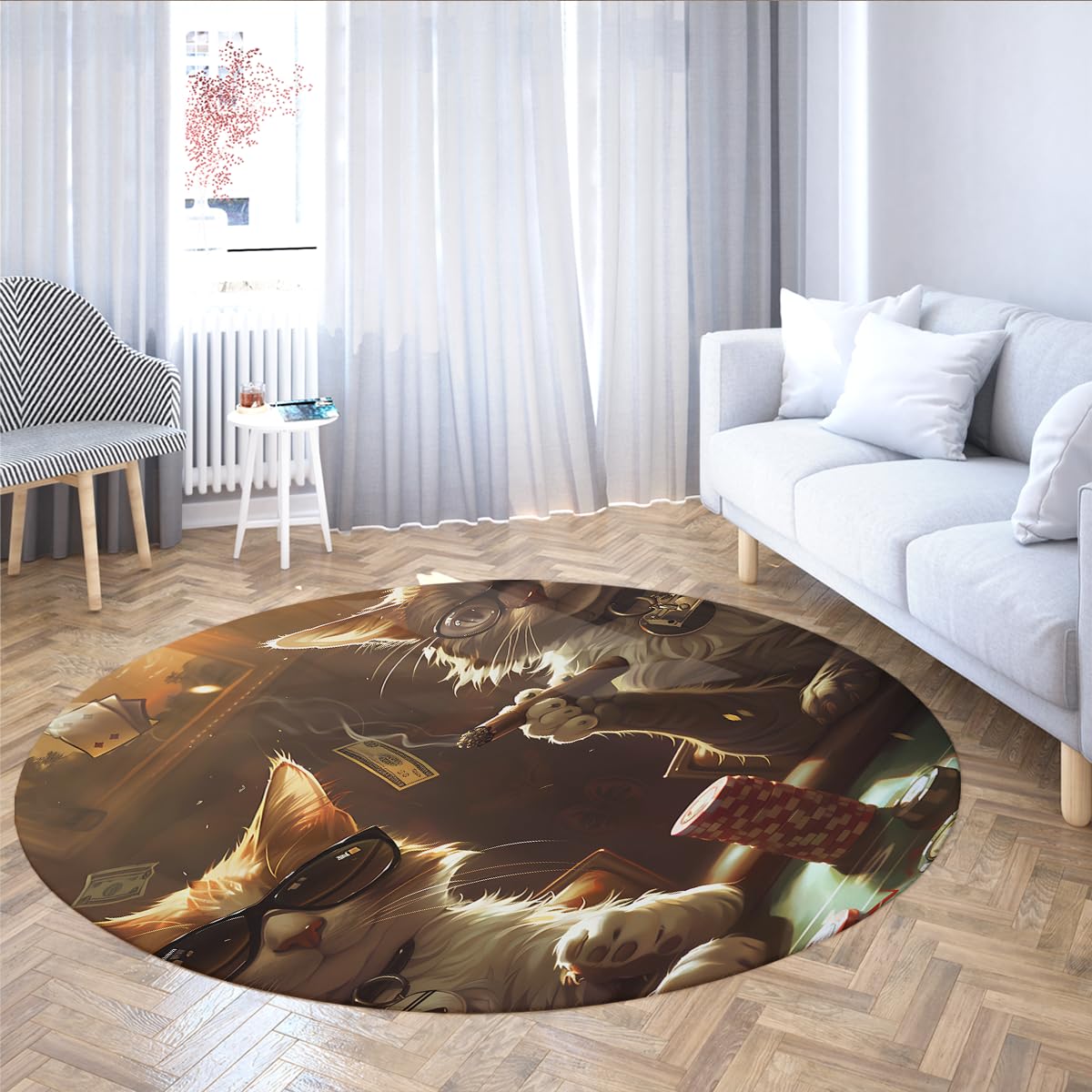Tappeto rotondo lavabile Carta moda Gatti Design Tappeto a pelo corto Cerchio antiscivolo Tappeti pieghevoli morbidi per l'arredamento cucina soggiorno 80cm