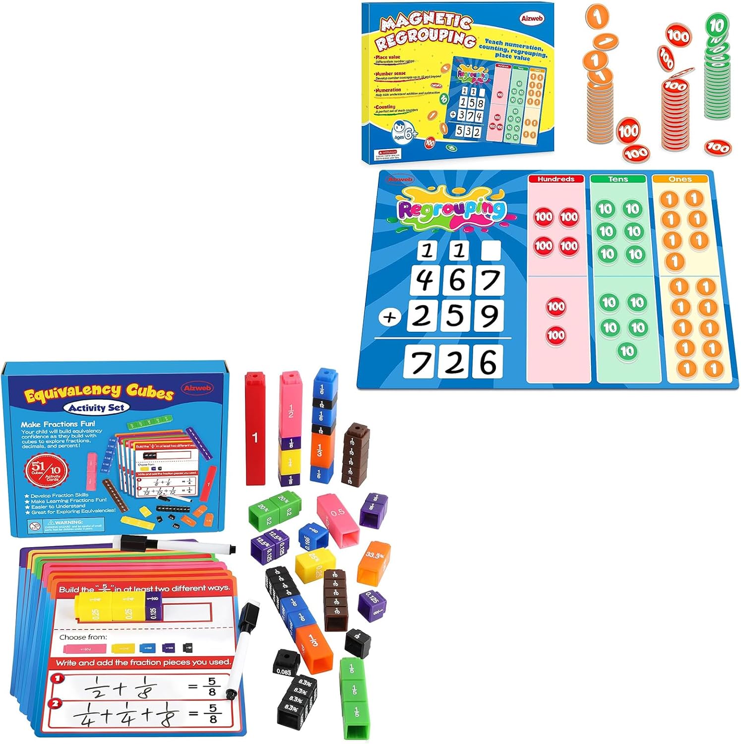 Amazon.com: Aizweb Regrouping Base Ten Place Value,Interlocking ...