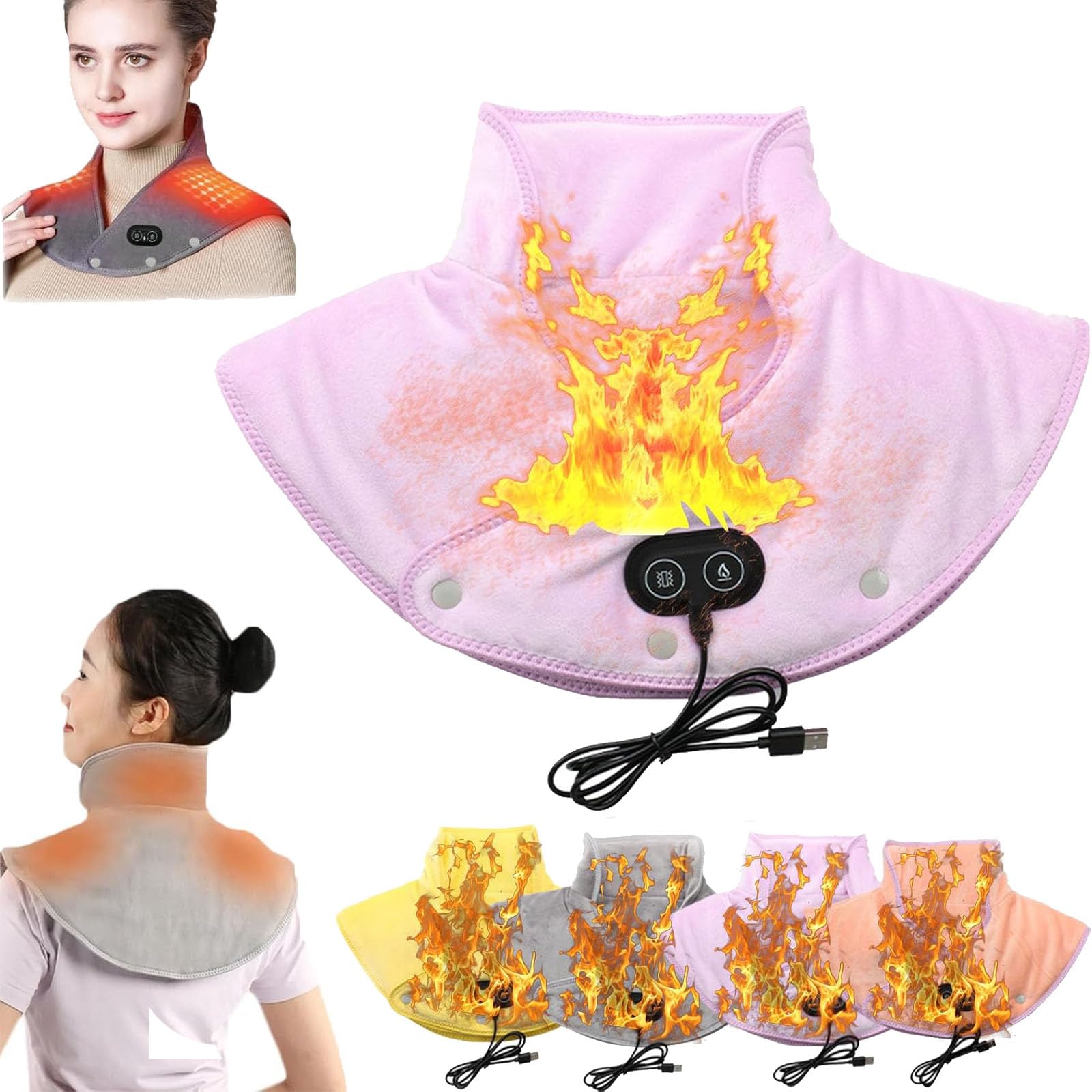 Almohadilla térmica para Cuello y Hombros, 3 Niveles de Calor y 3 ajustes de Tiempo, Calentamiento rápido, Ideal para Mujeres, Hombres y familias (Morado)
