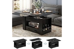 Versatile 4-in-1 Black Lift Top Coffee Table with Practical Storage