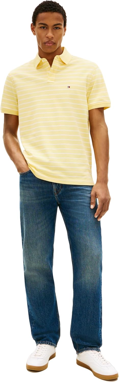Tommy Hilfiger Men's Short Sleeve Polo Shirts in Classic Fit with Stretch and Organic Pique Cotton