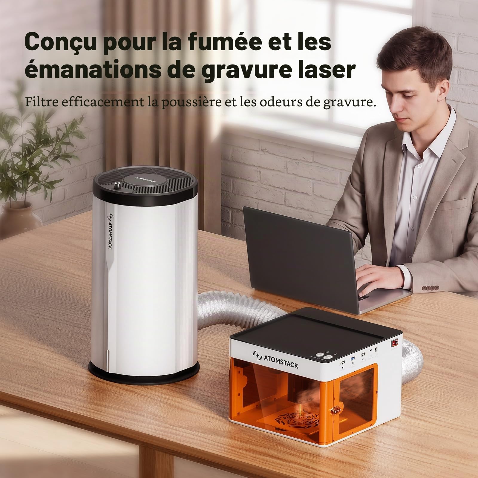 ATOMSTACK D3 Purificateur d'Air, Filtres Remplaçables, Extracteur de Fumée Pour Graveur Laser, Système de Filtration à 7 Couches, Kit de Filtres HEPA