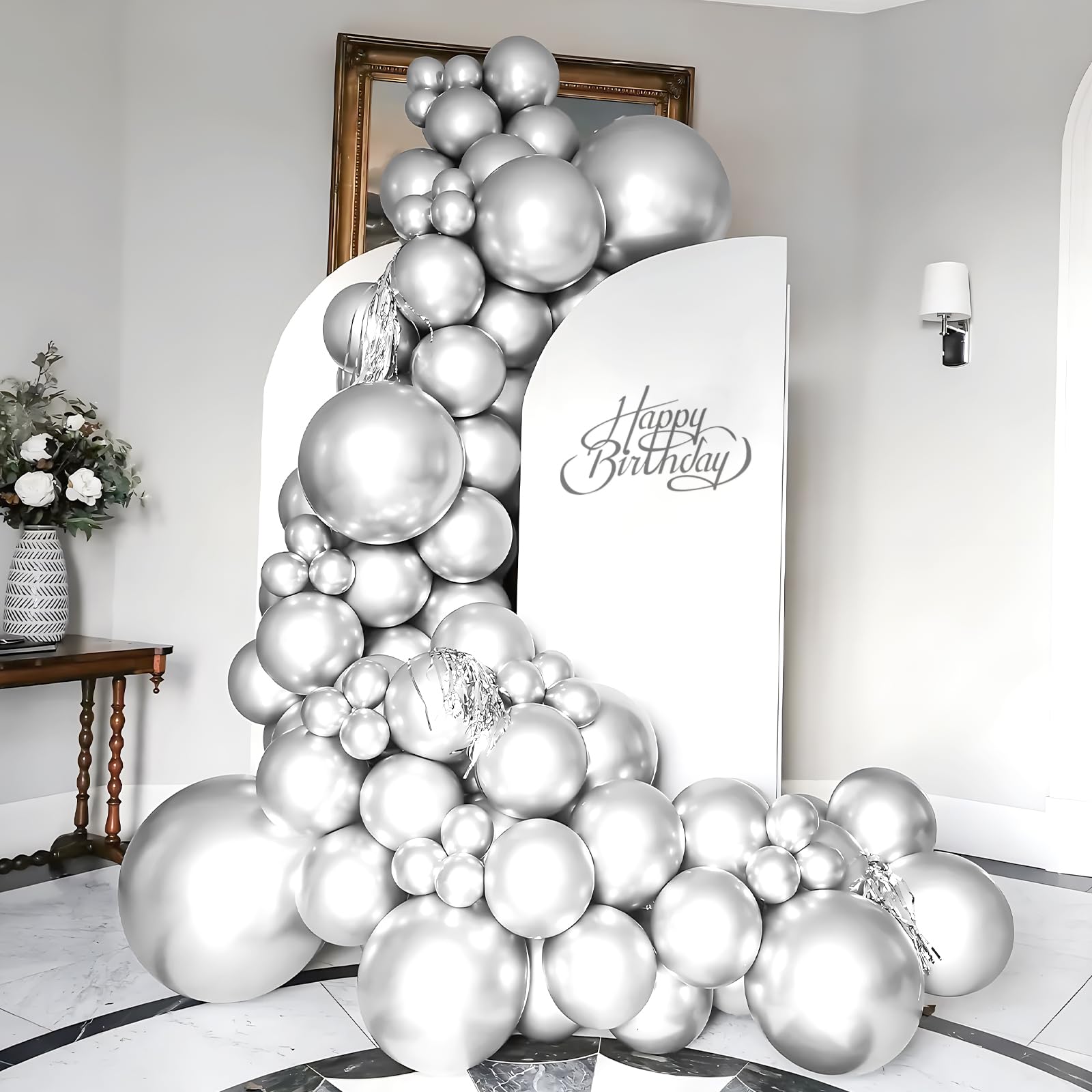 100 Globos Plateados Metálicos De 12 Pulgadas | Para Fiestas, Cumpleaños, Bodas | Con Cintas