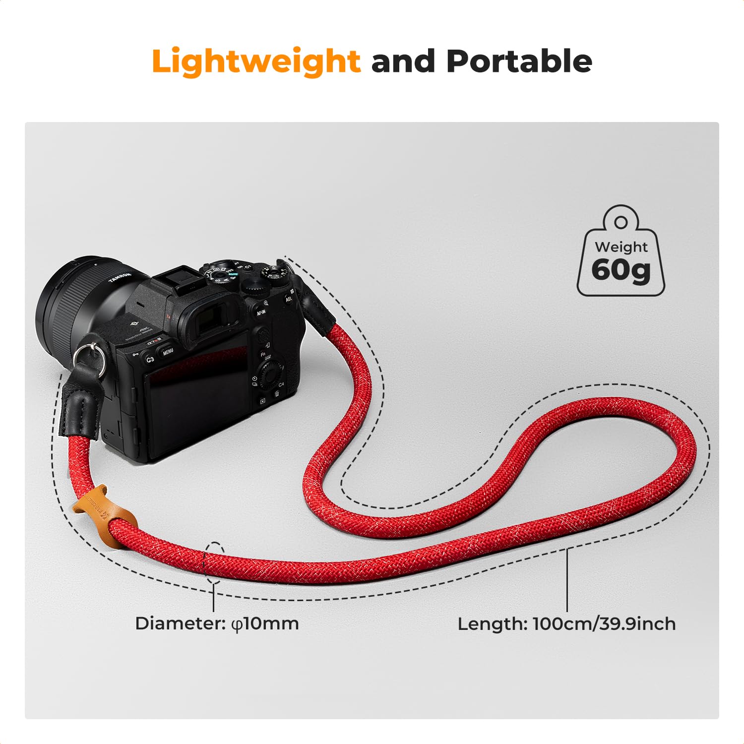 K&F Concept Pasek do aparatu, uniwersalny nylonowy pasek na szyję do aparatu DSLR-100 cm | Nylonowa lina, z o-ringiem do aparatu DSLR, do fotografii ulicznej, BJ01
