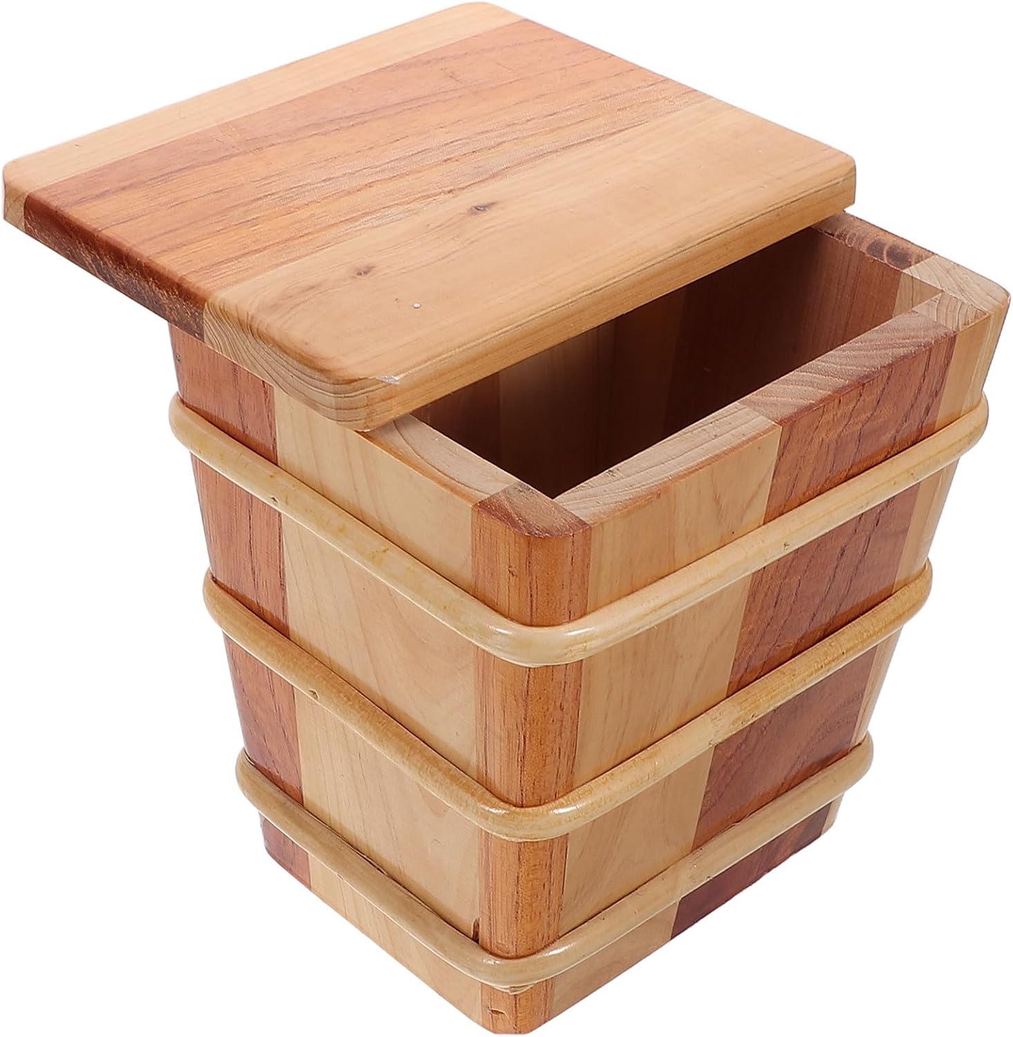 Wooden Rice Storage Bucket Small Square Hangiri Sushi Oke Rice Barrel Steam Barrel for Home Kitchen Food Container