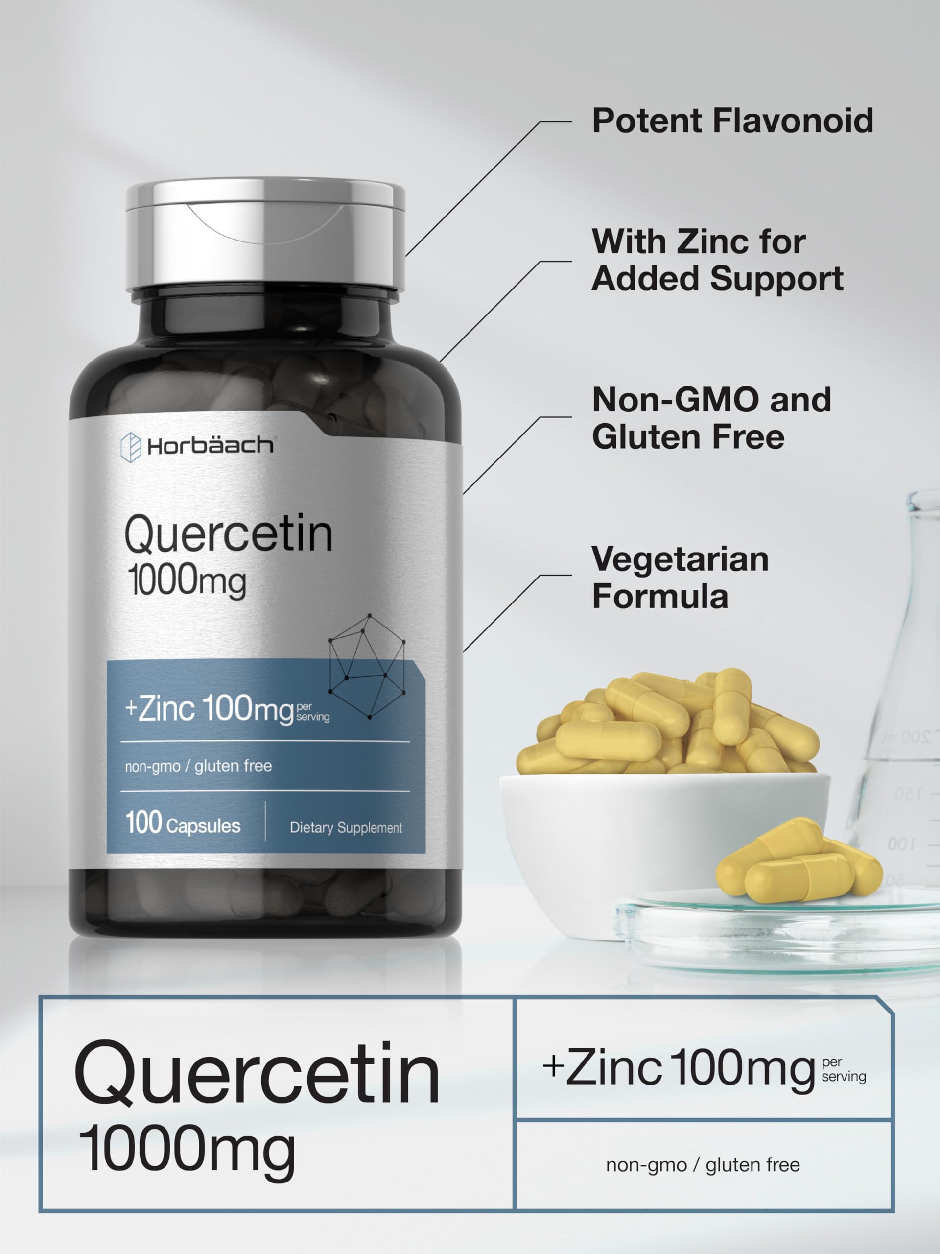 Horbäach Quercetin 1000mg | 100 Capsules | with 100mg Zinc — Amazon image 4