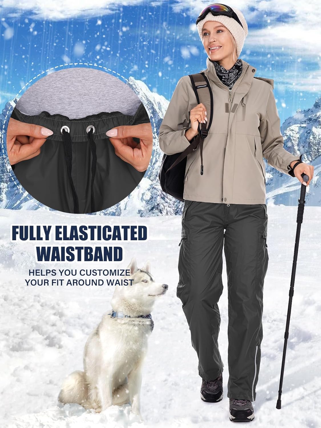 Women's Rain Pants Waterproof Hiking Pants Windproof Lightweight Over Pants Outdoor for Golf Fishing Cycling #2089-Black-L - Image 5