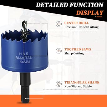 METALLIXITY Bi-Metal Hole Saw 2-1/8 54mm W/ 2 Drill Bits Blue