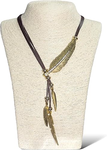 Collar con colgante de plumas y hojas de estilo bohemio, accesorios de moda para mujer