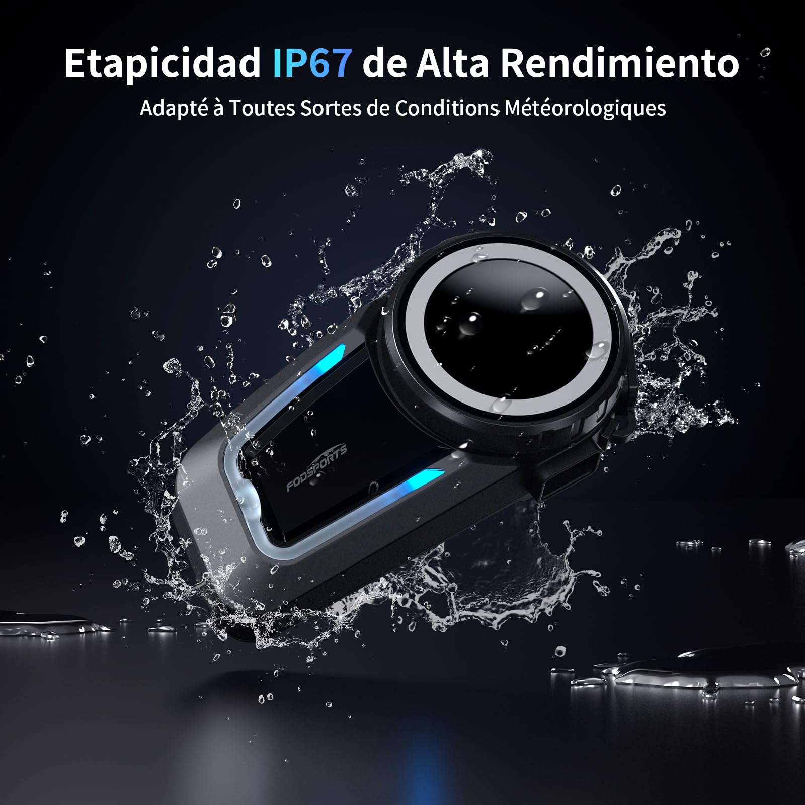 Fodsports FX7 Intercomunicador Casco Moto, Mesh Intercom 10 Motociclistas 2 km, Bluetooth 5.4/CVC & ENC Cancelación de Ruido/Emparejamiento Universal/Control de Voz/IP67 Impermeable