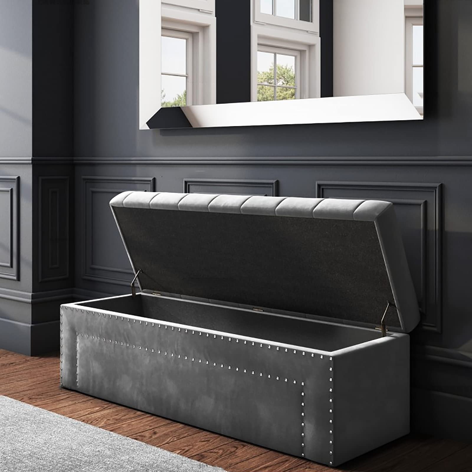 Repose-pieds rectonculaire 70x45cm grand pouf coffre de salon
