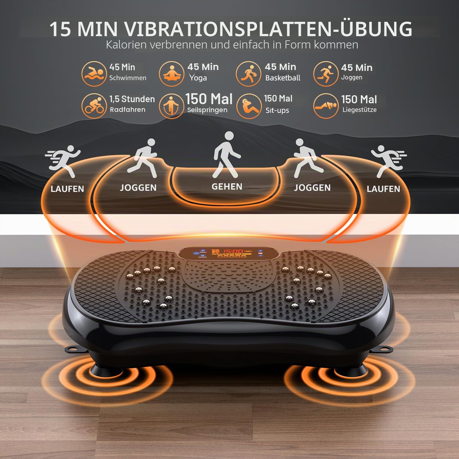 PBYRD Vibrationsplatte, 999 Intensitätsstufen + 5 Trainingsprogramme, Massagegerät & Fitnessgeräte für Ganzkörpertraining, 150 kg Kapazität Vibrationstrainer Zuhause für Abnahme, Muskelaufbau, Shaping
