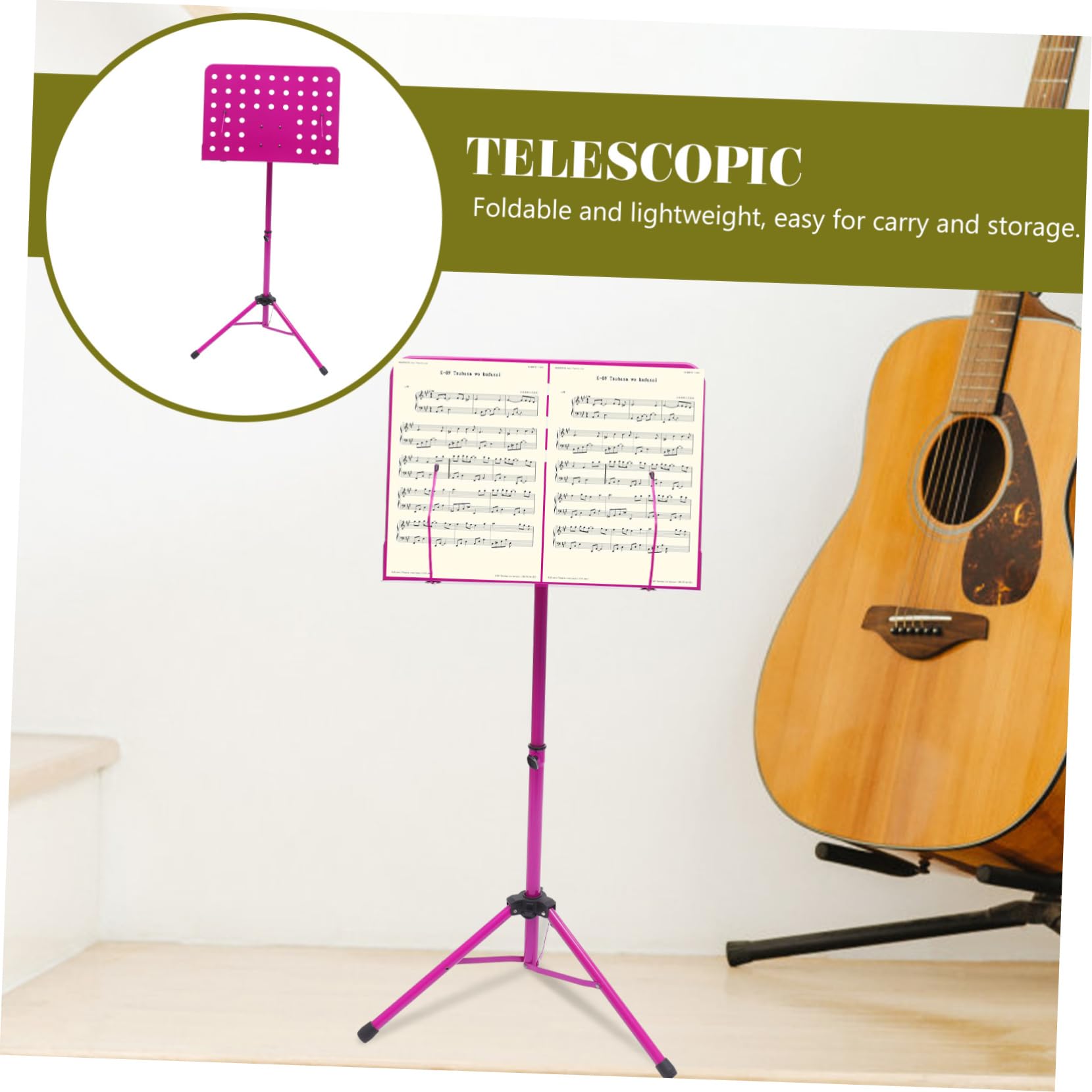 ibasenice Supporto Per Spartiti in Lega Di Alluminio Compatto Pieghevole Treppiede Per Chitarra Violino Sassofono Supporto Girevole A 340° Non Leggero Casuale