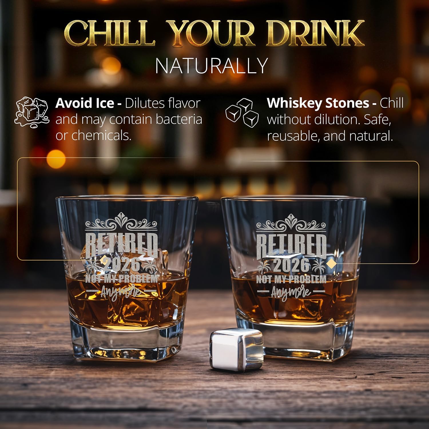 Retired 2026 Not My Problem Anymore Whiskey Decanter Gift Set – 23 oz Liquor/Bourbon Decanter with Glasses, Whiskey Stones, Coasters & Tongs – Premium Whiskey Gift for Retirement, Retiree