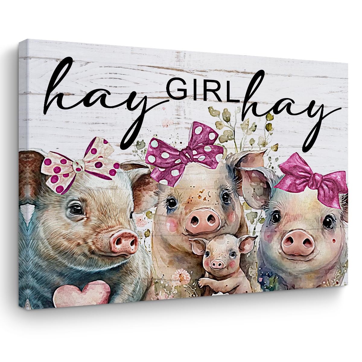 TBT Vintage Pig Gifts Farm Animals Flowers Canvas Wall Art Framed Posters Art Prints for Farmhouse Home Bedroom Girls Room Living Room Decor Country