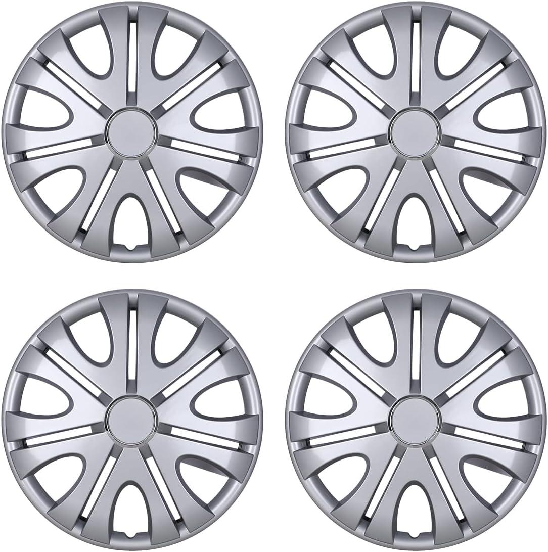 AUTOWIKI Auto Hubcap Set, R15 Wheel Cover Replacement, 15" Snap On Hubcaps Kit, Universal Wheel Covers Fits Most of Cars 15inch Sliver