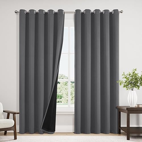 Miniatura 87 de ChrisDowa Cortinas 100% Opacas para Dormitorio con Forro Negro, 2 Capas Gruesas Totalmente Opacas con Aislamiento Térmico y Ojales, Cortinas de