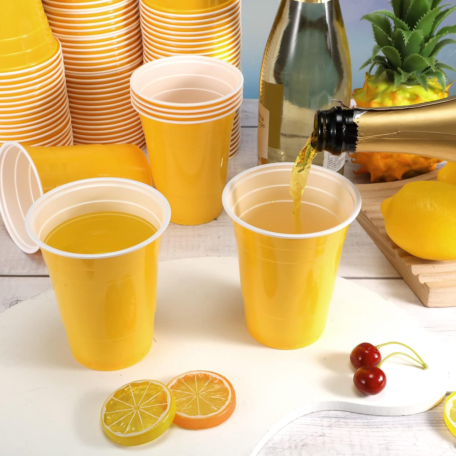 Lounsweer 100 Pack 16 Ounce Plastic Party Cups Heavy Duty Drinking Water Cups for Valentine Carnival St. Patrick's Day Holiday Festival Wedding Birthday Party Supplies(Yellow) - Image 5