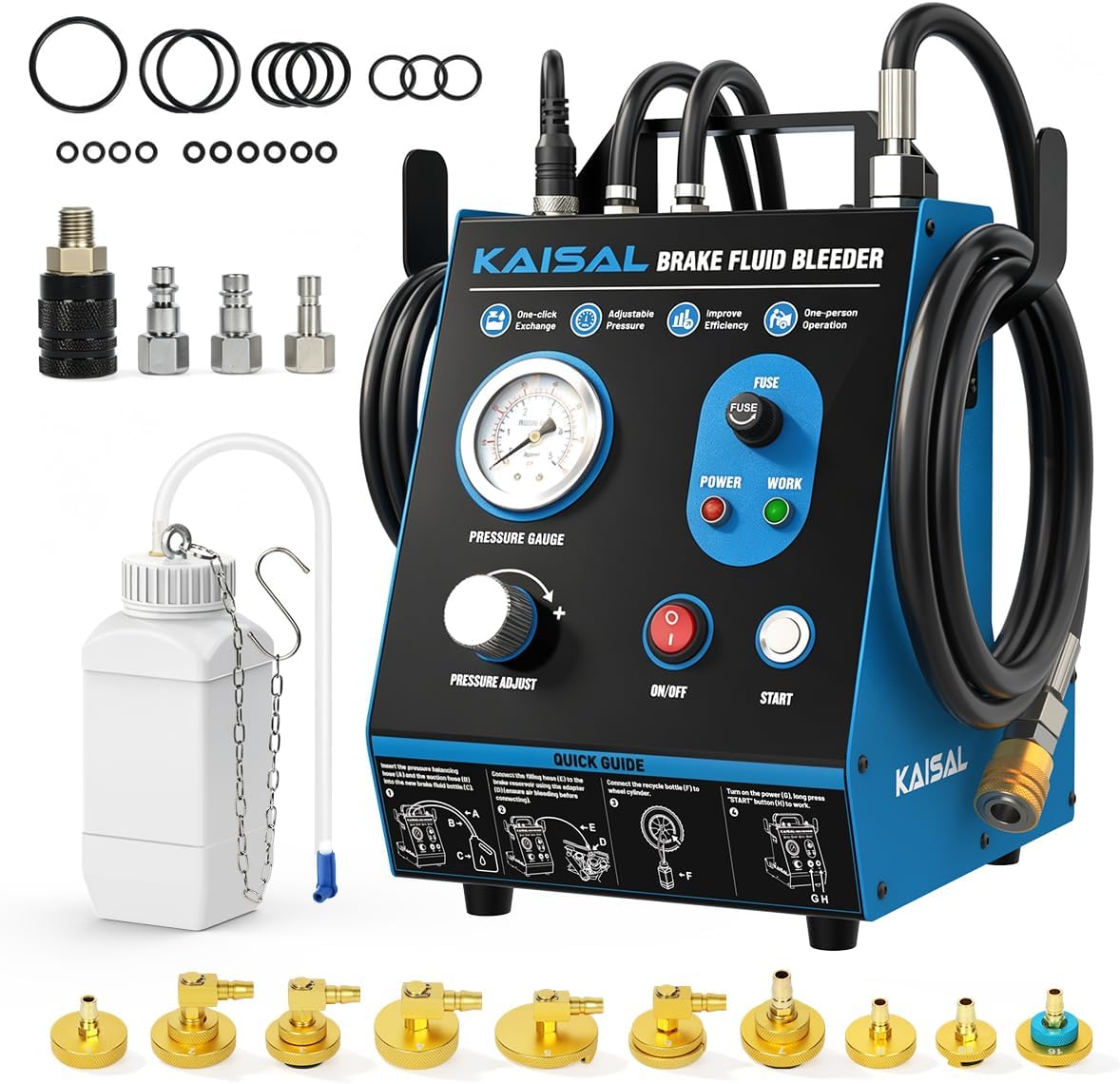 KAISAL Brake Bleeder Kit Automatic 7-36 PSI Brake Fluid Bleeder 10 Adapters