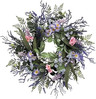 24 Inch Purple Wreath for Front Door with Eucalyptus Leaves and Lavender, All-Season Artificial Spring Summer Wreath for Indoor Outdoor Wedding Farmhouse Holiday