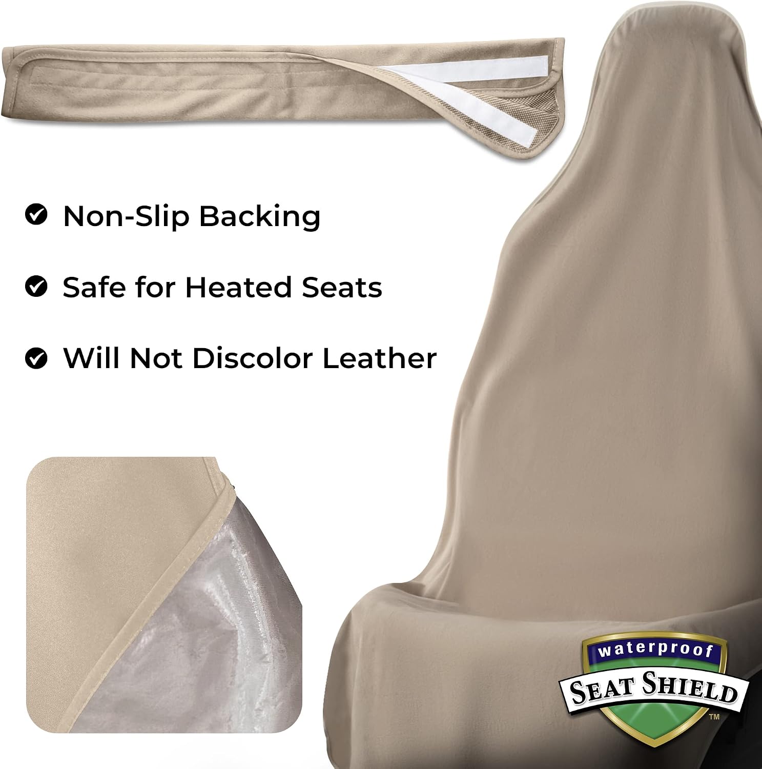 EliteSport Front Seat Cover and Seatbelt Cover - Tan Car Seat Towel and 20in Car Seat Belt Cover for All Vehicles - Seat Belt Cushion for Women, Men, Kids from Sweat, Food, Dirt