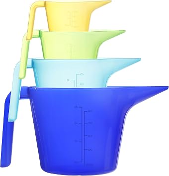 Youngever 4 Pack Plastic Measuring Cups Set, Nesting Mixing Bowls, Color Measuring Cups Set, 4oz, 8oz, 16oz, 36oz Multi-Color