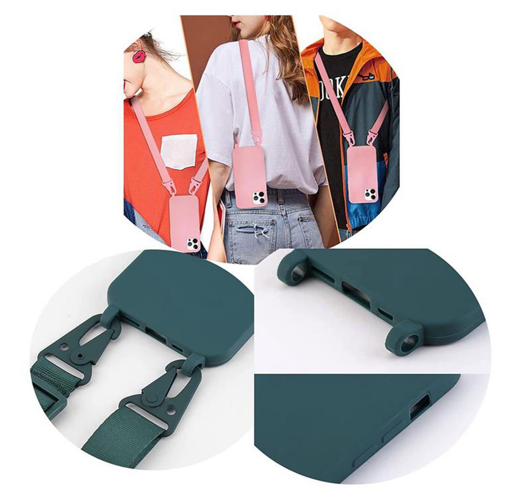 vrupin Funda Compatible con iPhone 13.con (2 x Protector Pantalla)con Cuerda Case con Ajustable Cordón.Silicona Líquida Funda-Loto Color — view 4