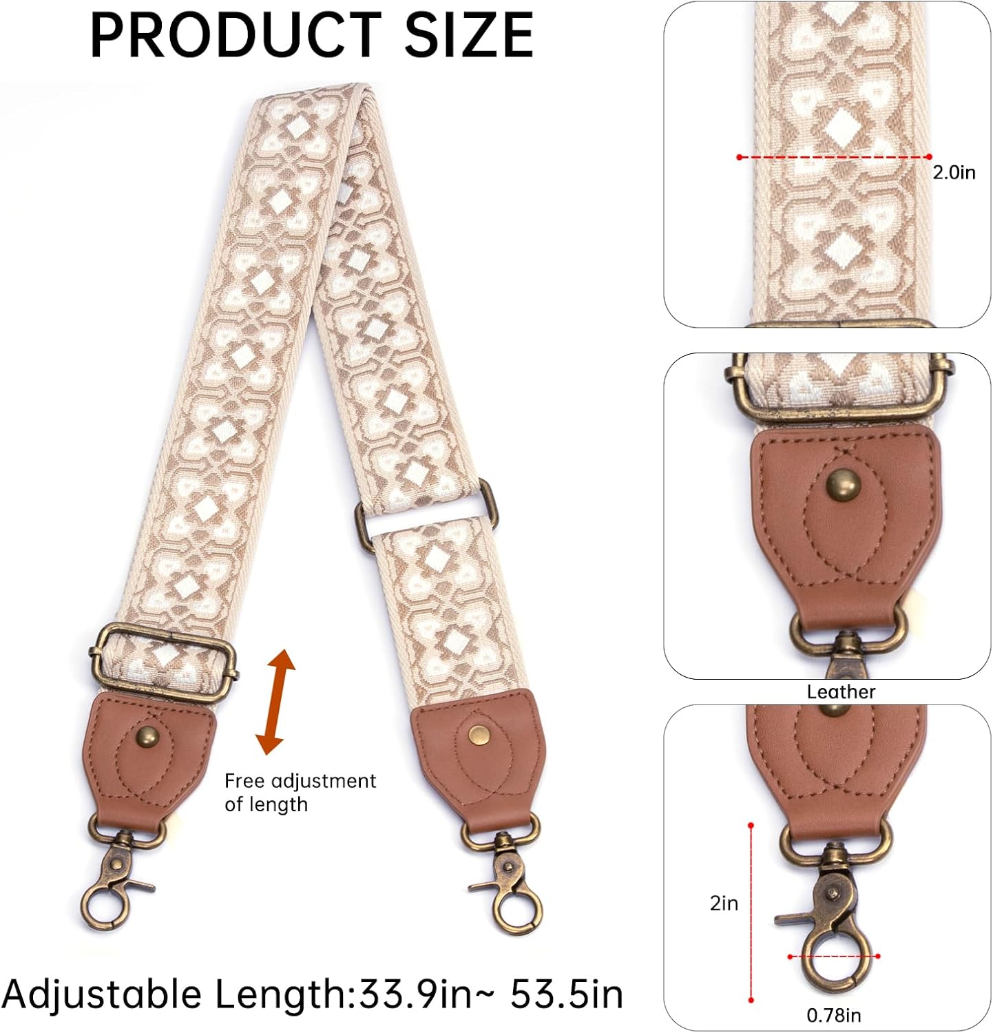 Purse Strap Replacement Crossbody Adjustable Bag Strap Retro Jacquard Embroidery Wide Shoulder Strap for Women Handbags - Image 2