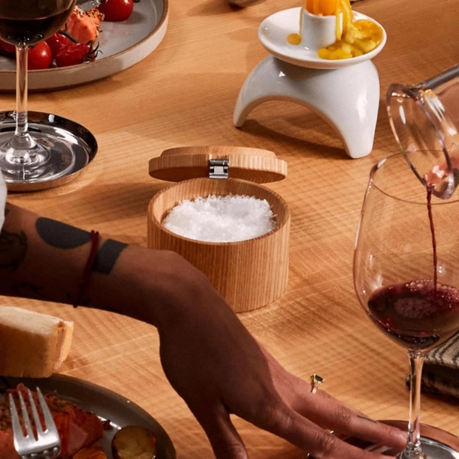 Holcomb Stash Salt Cellar – Handcrafted Ash Wood Salt Box with Lid & Metal Accent Elegant Countertop Luxury Salt Holder for Sea Salt, Spices Modern Kitchen Essentials, Home Decor Hostess Gifts