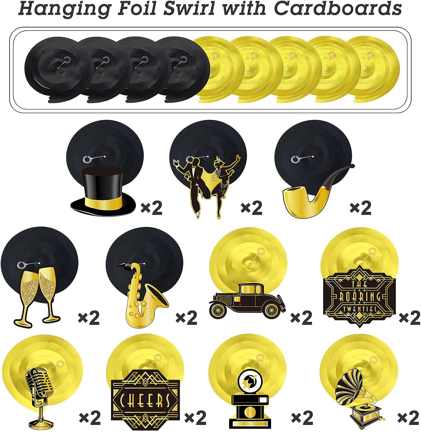 Containlol 30 Pcs Roaring 20s Party Decorations Black Gold Hanging Swirls