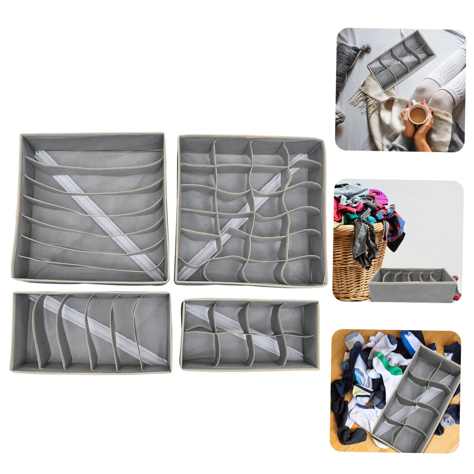 SOLUSTRE Organizzatore per Biancheria Intima 4 Pezzi Non Tessuto 7 Scomparti, Divisori per Cassetti Calze e Reggiseni, Organizer per Armadio Creativo e Pratico