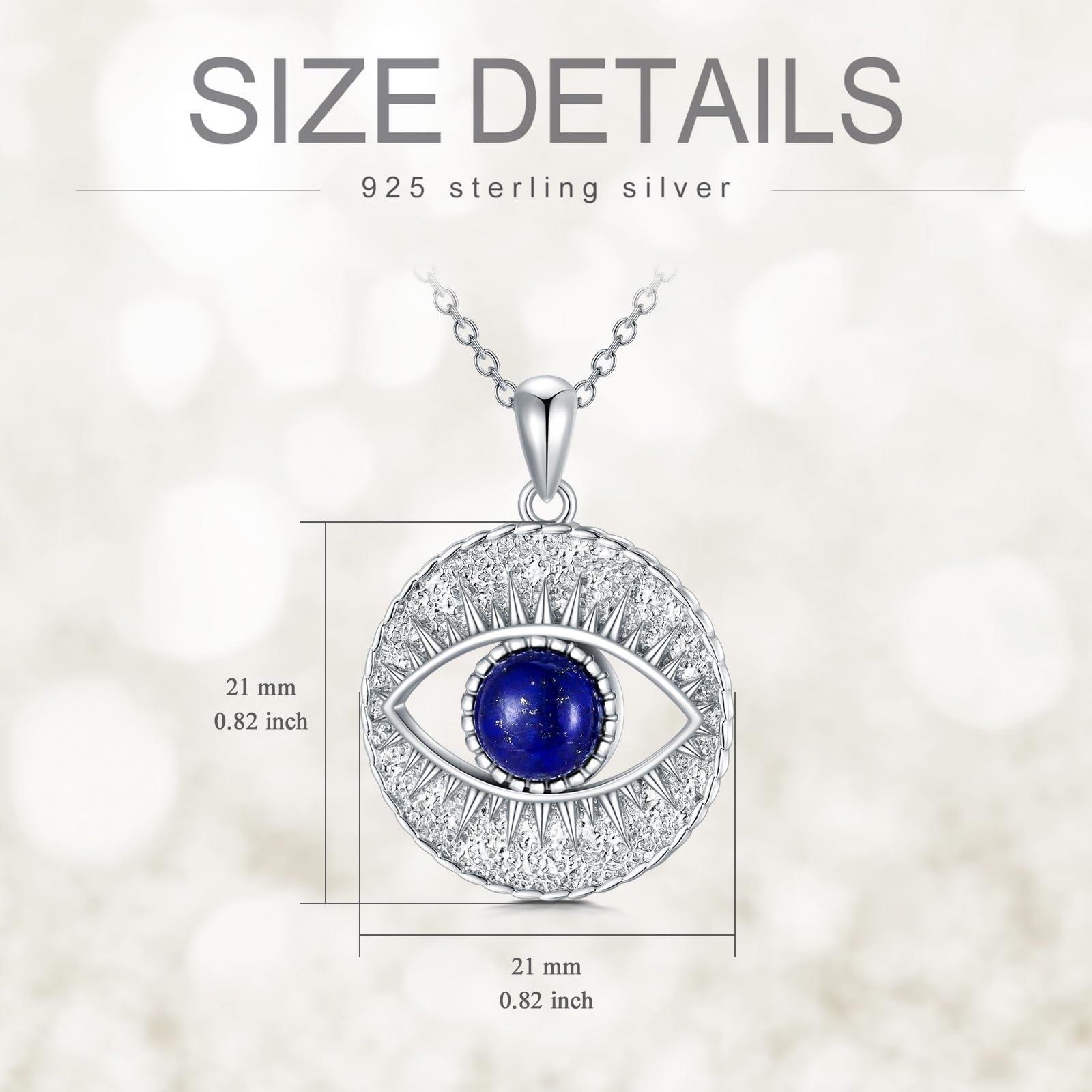 Collar de mal de ojo con colgante de Mal de Ojo de plata de ley 925 con lapislázuli azul natural, protección de piedras preciosas de la suerte, regalos para mujeres, Plata esterlina,