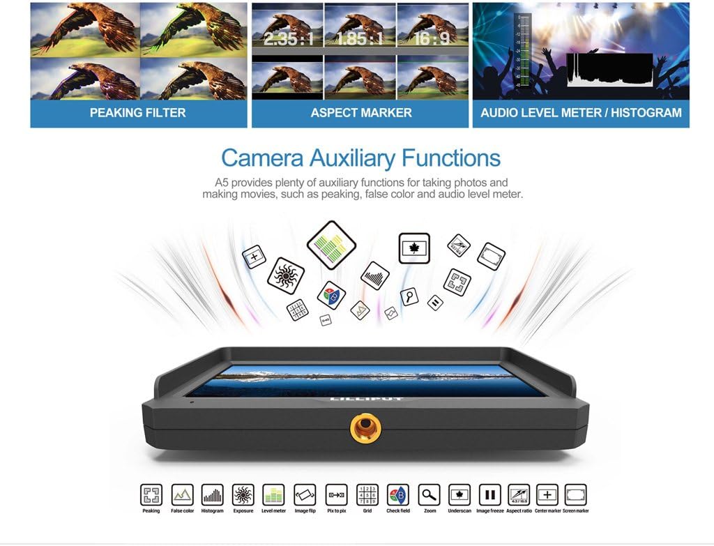 Lilliput A5 5 inch 1920x1080 HD 441ppi IPS DSLR Screen Camera Field Monitor 4K HDMI Input output Compatible with Canon Nikon A7 A7S III A9 Panasonic GH5 GH5s Zhiyun Crane 2 M TILTA G2X DJI Ronin-S