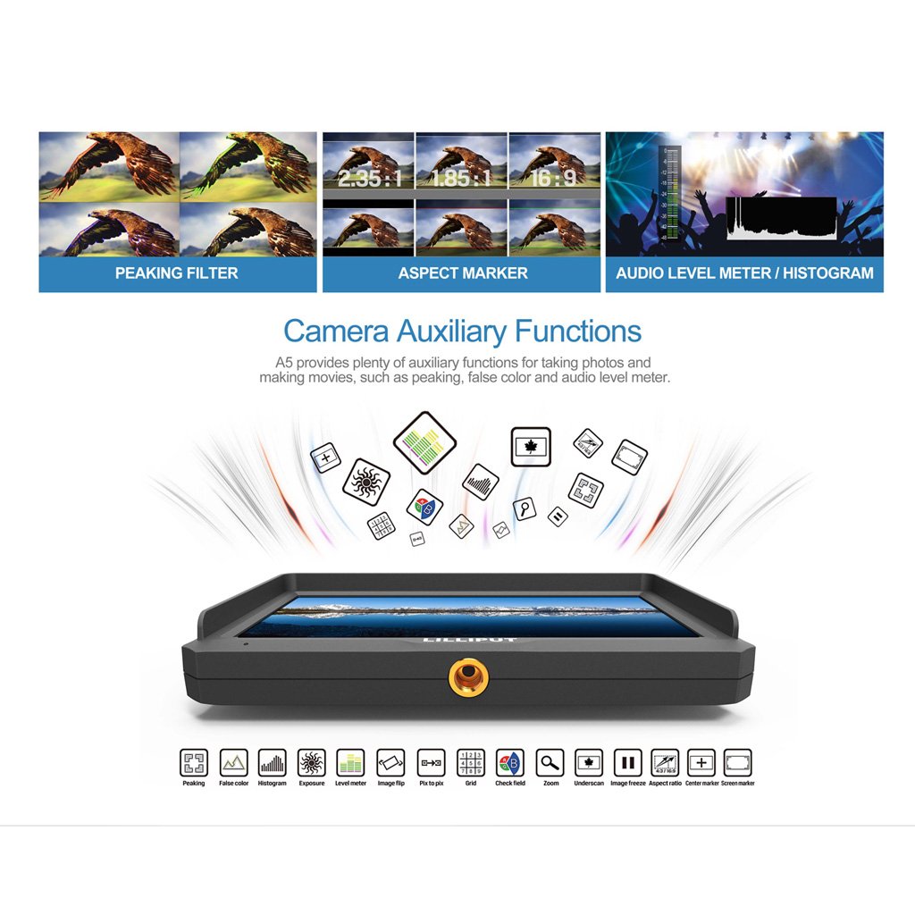 Greatest Product Lilliput A5 5 inch 1920x1080 HD 441ppi IPS DSLR Screen Camera Field Monitor 4K HDMI Input output Compatible with Canon Nikon A7 A7S III A9 Panasonic GH5 GH5s Zhiyun Crane 2 M TILTA G2X DJI Ronin-S