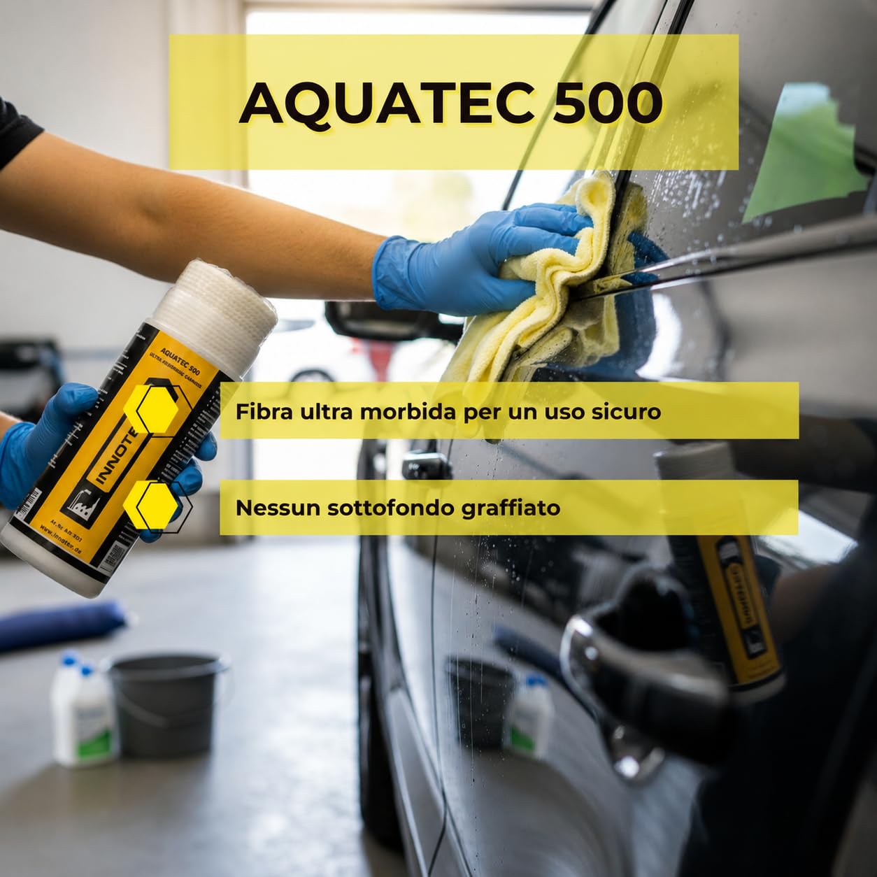 INNOTEC Aquatec 500 – Camoscio in pelle ultra assorbente per auto, moto e vernice automobilistica – Asciugatura senza striature su cromo, vetro e superfici verniciate dopo il lavaggio del veicolo
