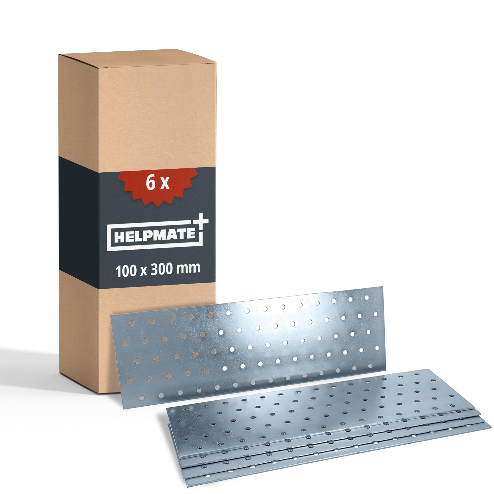 Helpmate Silver – 6 Pieces Of Perforated Plates 100X300 Mm – Flat Connectors Electro-Galvanised & Blue Passivated – Wood Connectors With Excellent Corrosion Protection, Stable & Durable – Easy Assembly