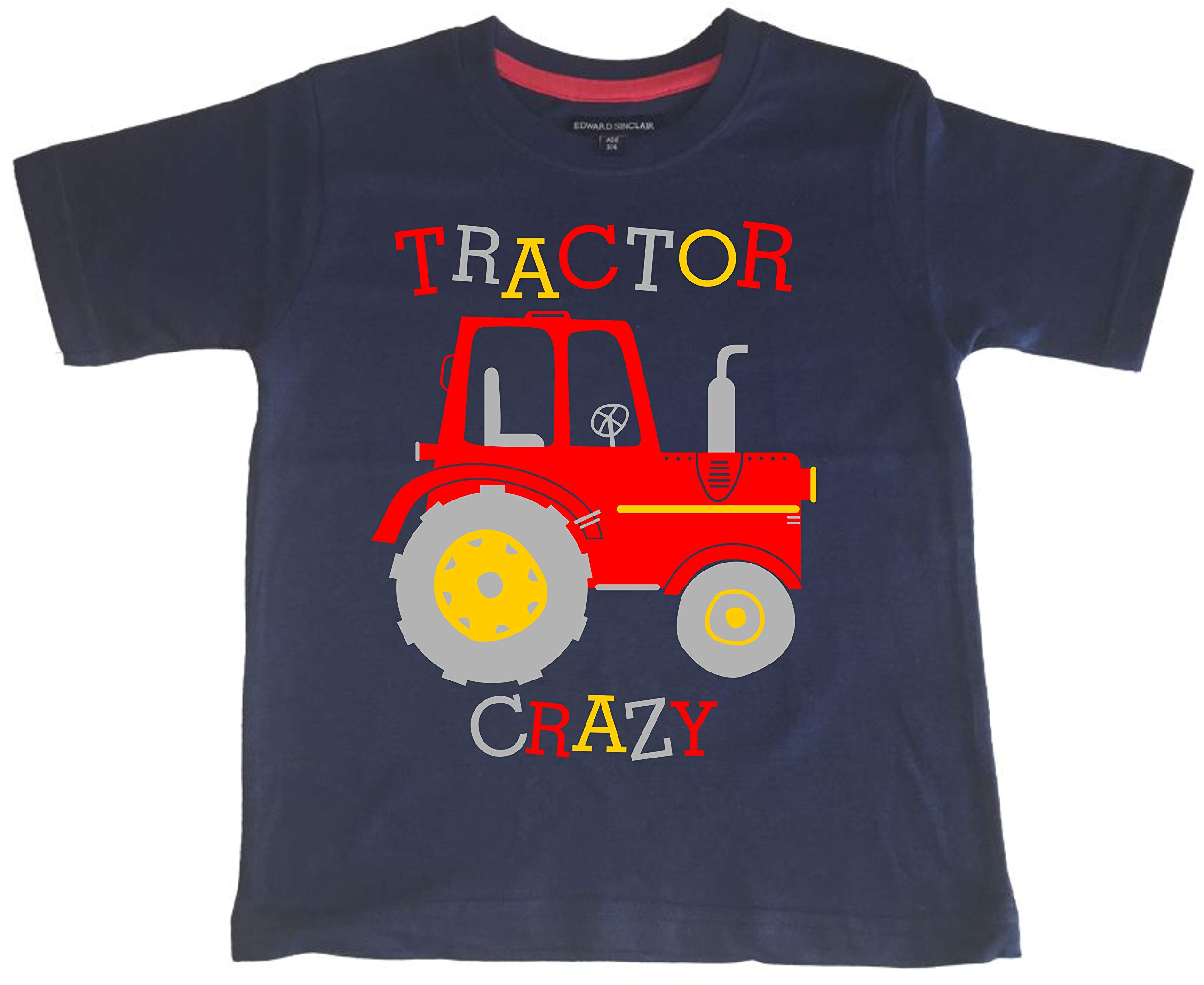 Edward Sinclair Navy/Red 5-6 Years T-Shirt Tractor Crazy (Design 5) With Silver & Yellow Print