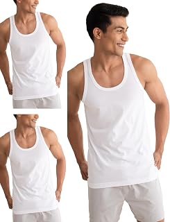 DAMENSCH Regular Fit Cotton Vest for Men Pack of 3| 100% Cotton Fabric, Anti-Bacterial Finish Price In India