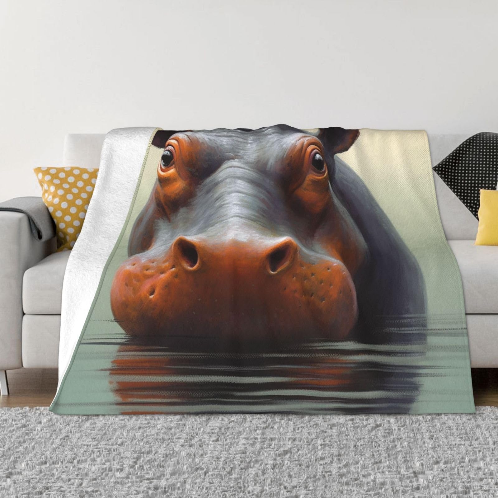 Fodpand Black Hippo Flannel Blanket 80"X60" - Ultra-Soft Lightweight Throw Blanket For Bed, Sofa, And Couch - Luxury Air Conditioning Blankets - Cozy Warm Blankets For All Seasons