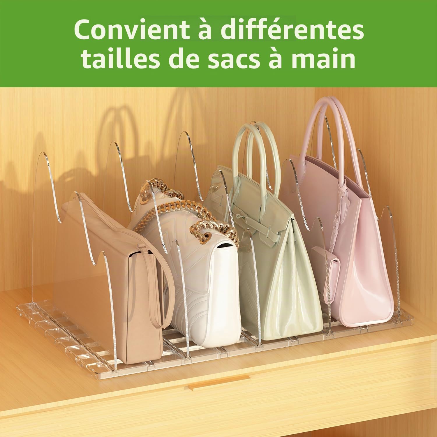 ANTOWIN Lot de 2 supports de sac à main transparents réglables et larges avec base antidérapante pour l'organisation de placard, affichage de sac, affichage de courtoisie